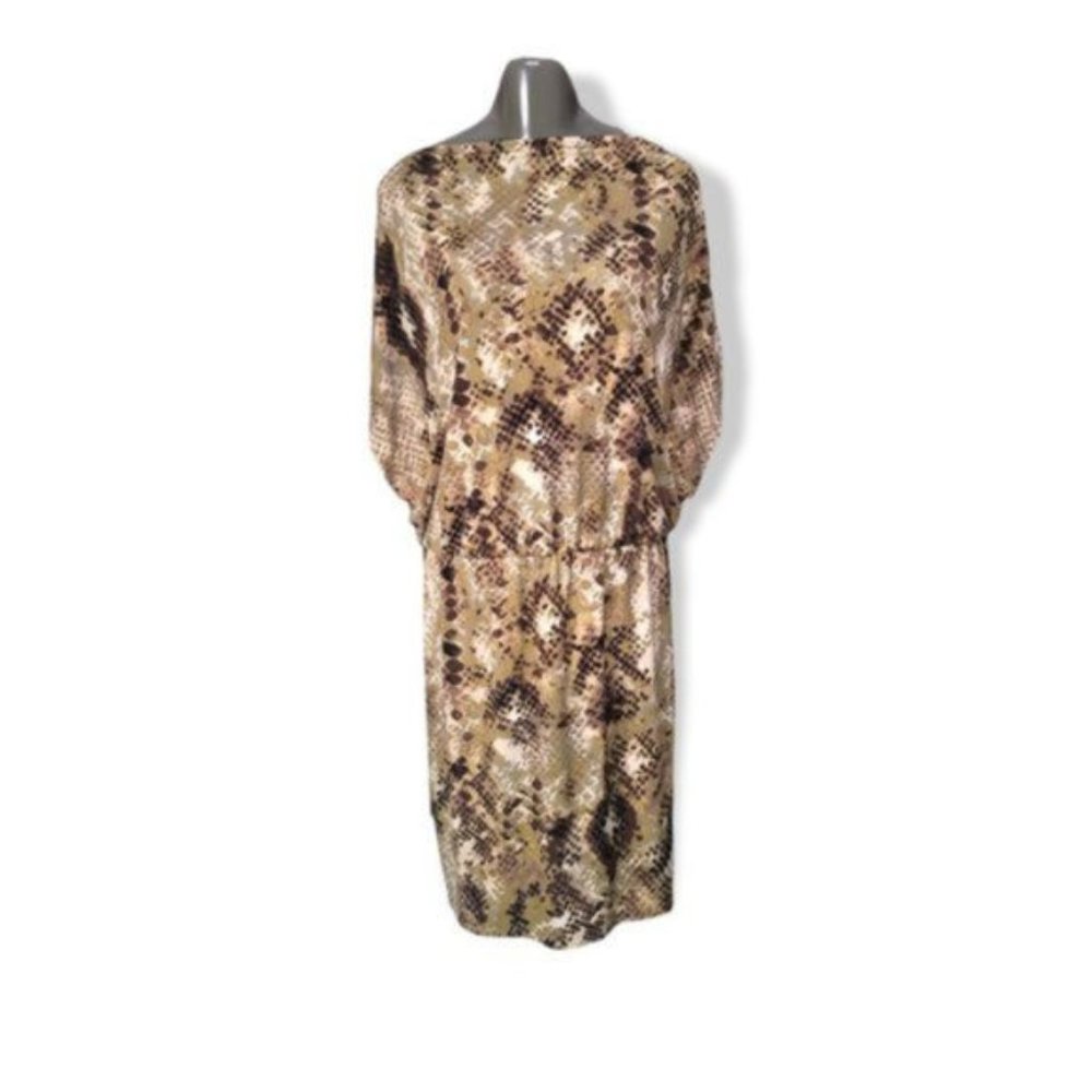 Azure Women's Olive Green & Brown Long Sleeve Knee Length Pullover Dress Size XL
